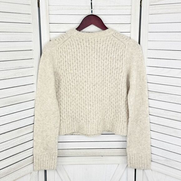 Zara Pearl Embellished Wool Blend Pullover Crop Sweater Beige Large - Picture 10 of 14